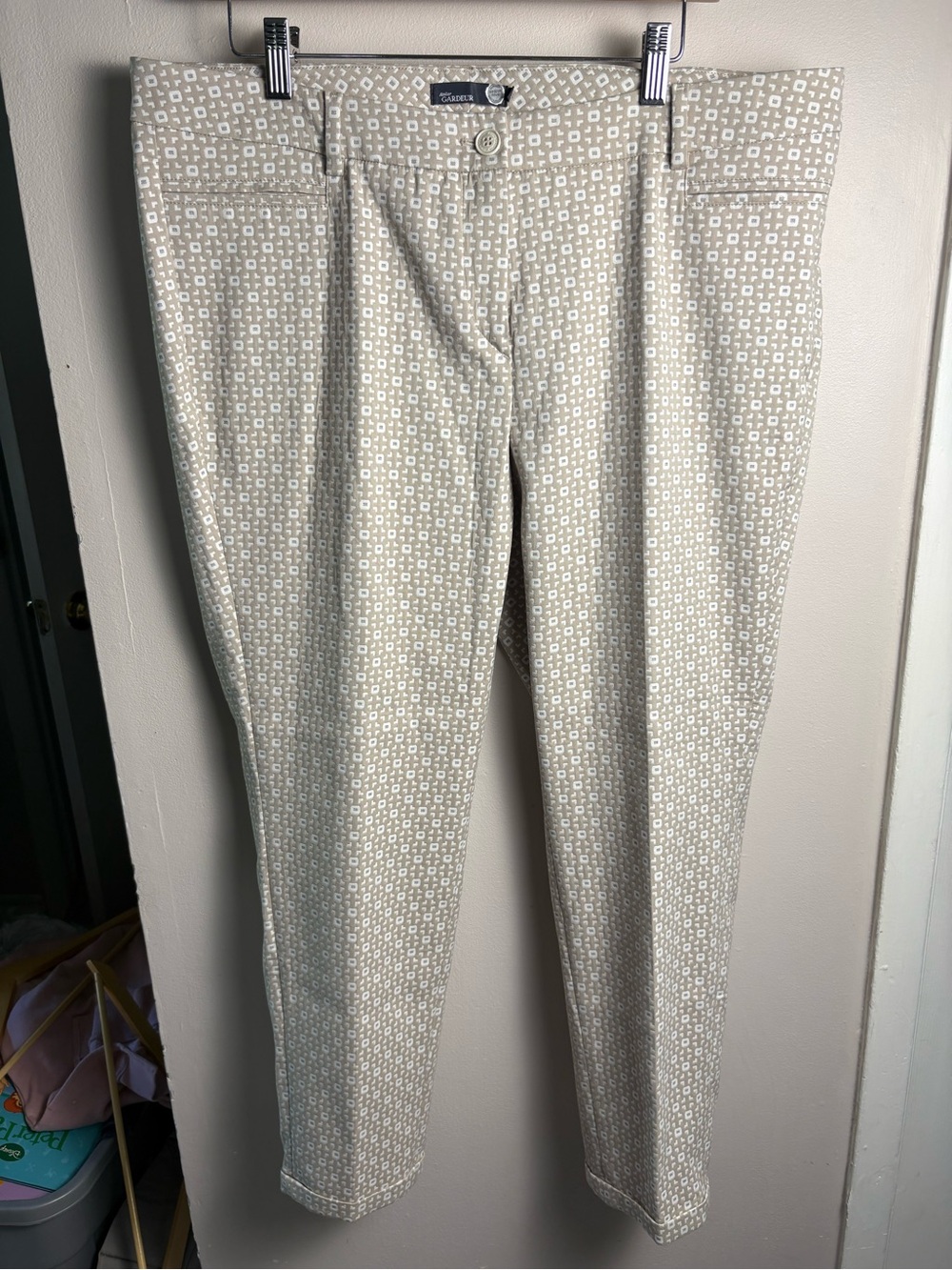 Atelier Gardeur NWT Beige & Cream Geometric Print Slim Trousers Size 16